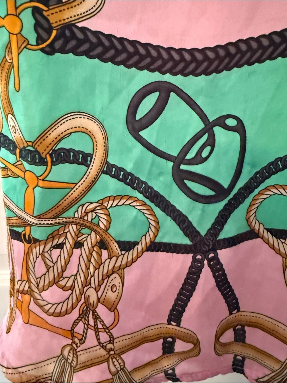 Silky Polyester Sleeveless Pink & Green Nautical Chain Racerback Top